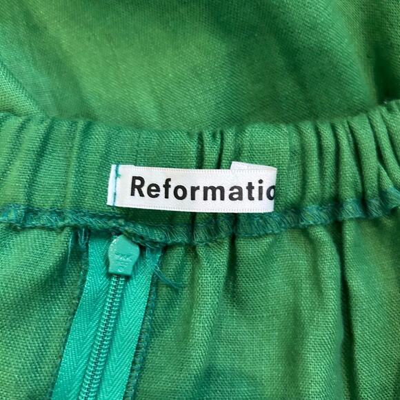 Reformation Bowie Off the Shoulder Dress Green Linen Mini Party Cocktail Sz 0 - Picture 5 of 6